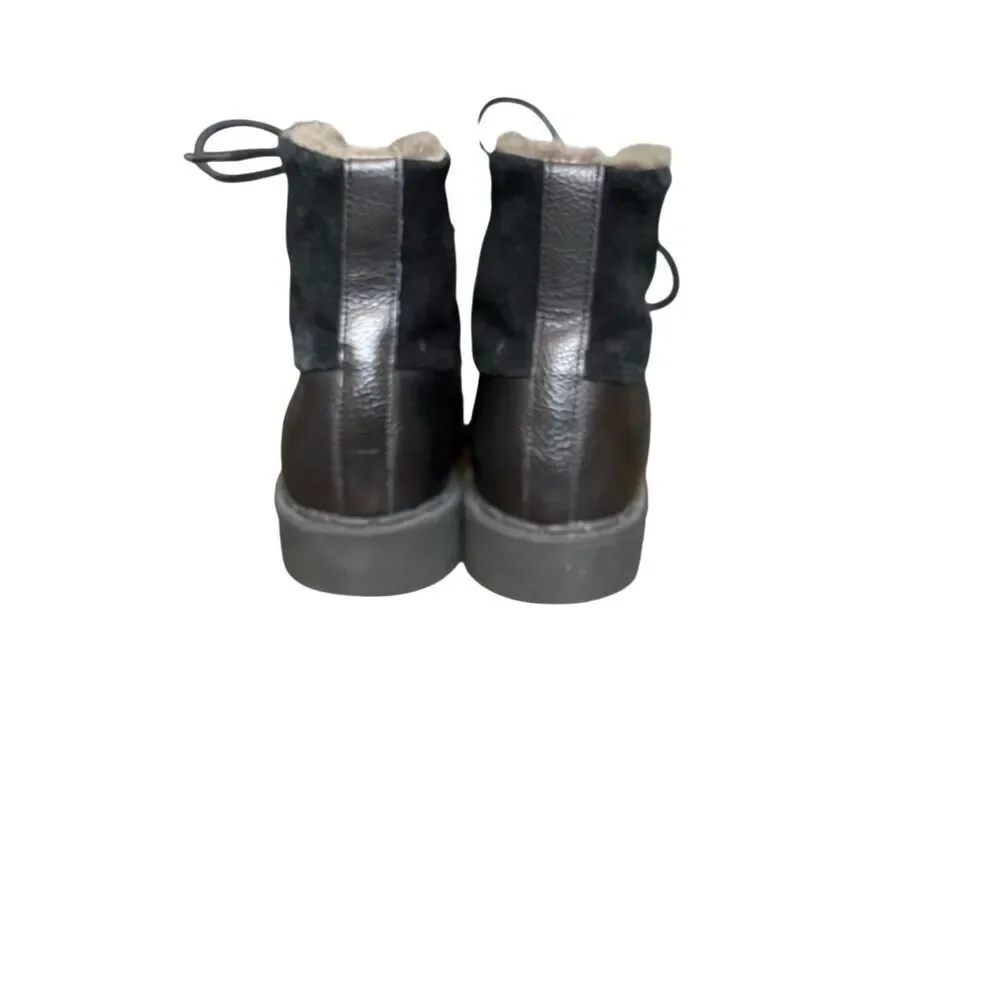 Robert Wayne  Men’s Black Leather Faux Fur Lined Lace Up Ankle Boots
